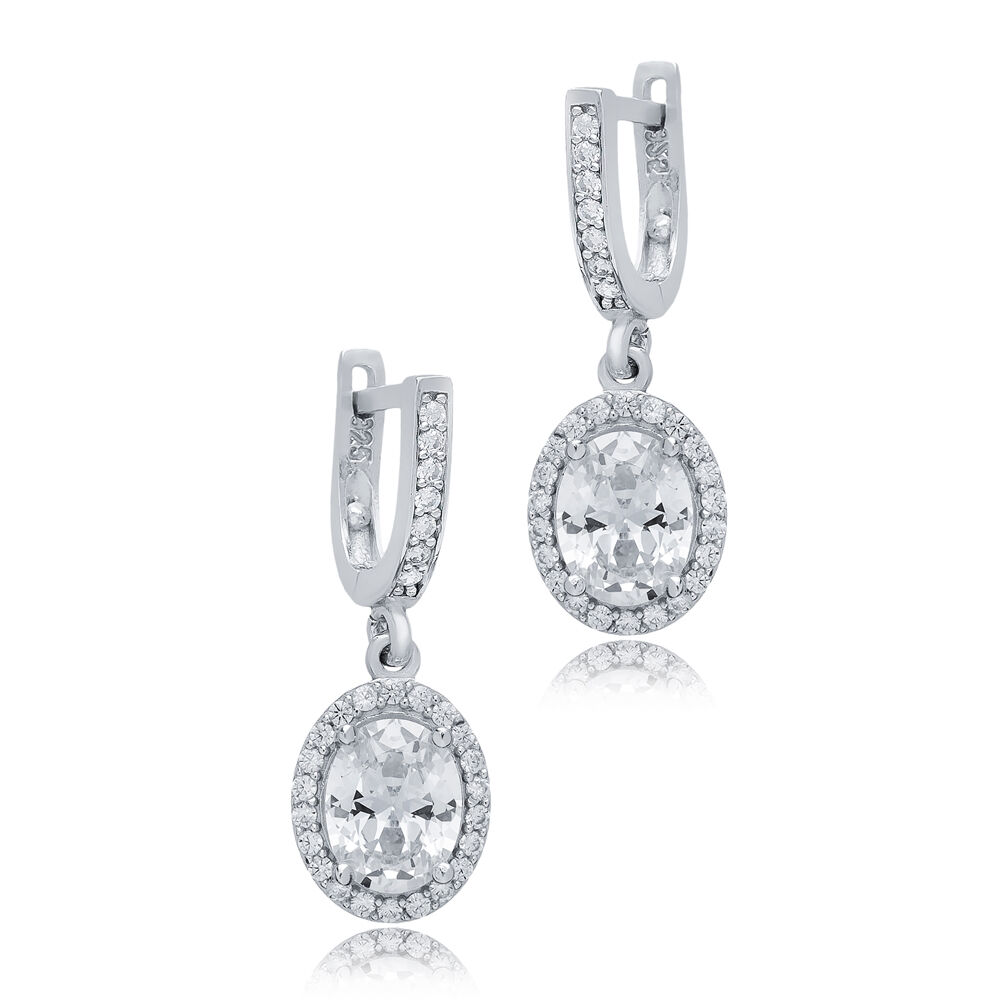 Oval CZ Stones Dangle Earrings Wholesale 925 Silver Jewelry