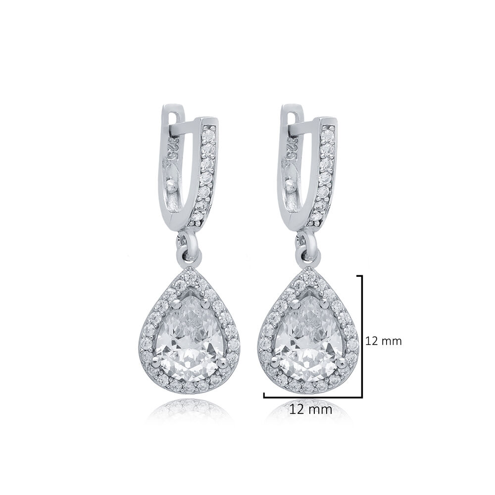 Pear Design CZ Stone Wholesale 925 Silver Dangle Earrings