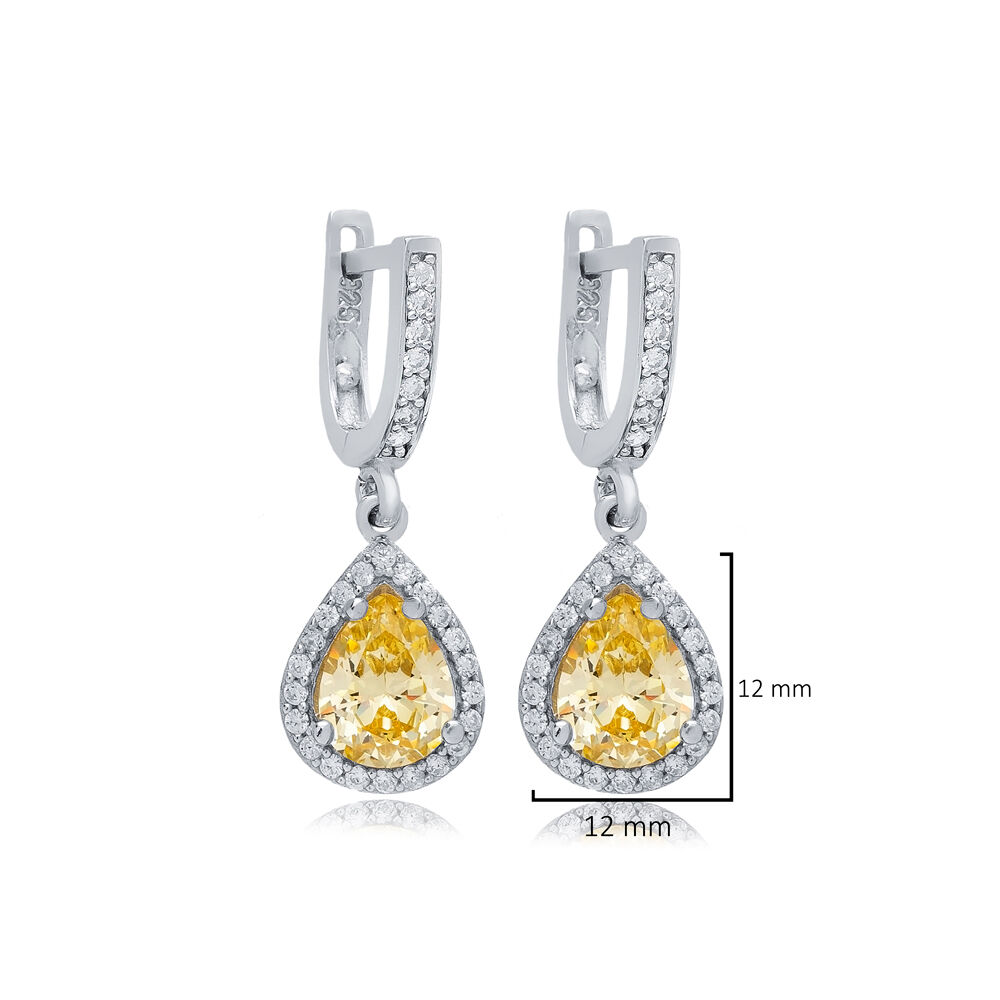 Pear Design Citrine CZ Wholesale 925 Silver Dangle Earrings