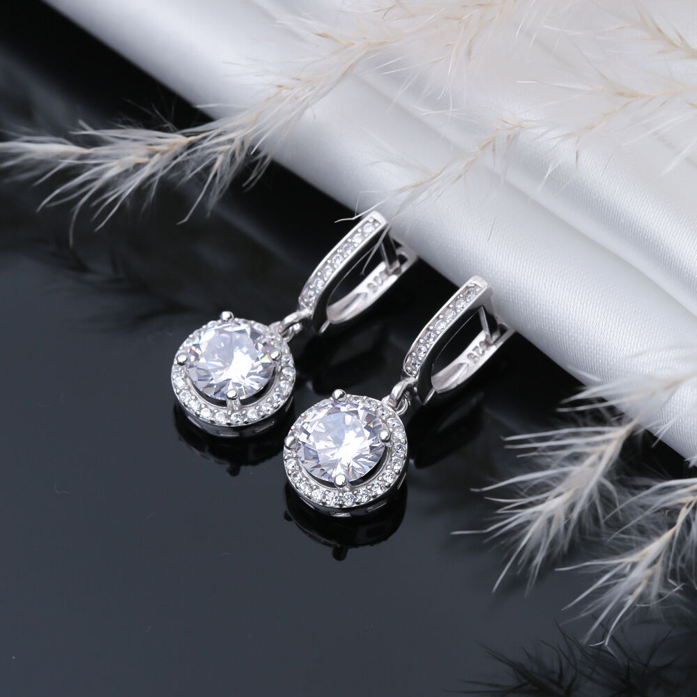 CZ Stone Round Design Wholesale 925 Silver Dangle Earrings