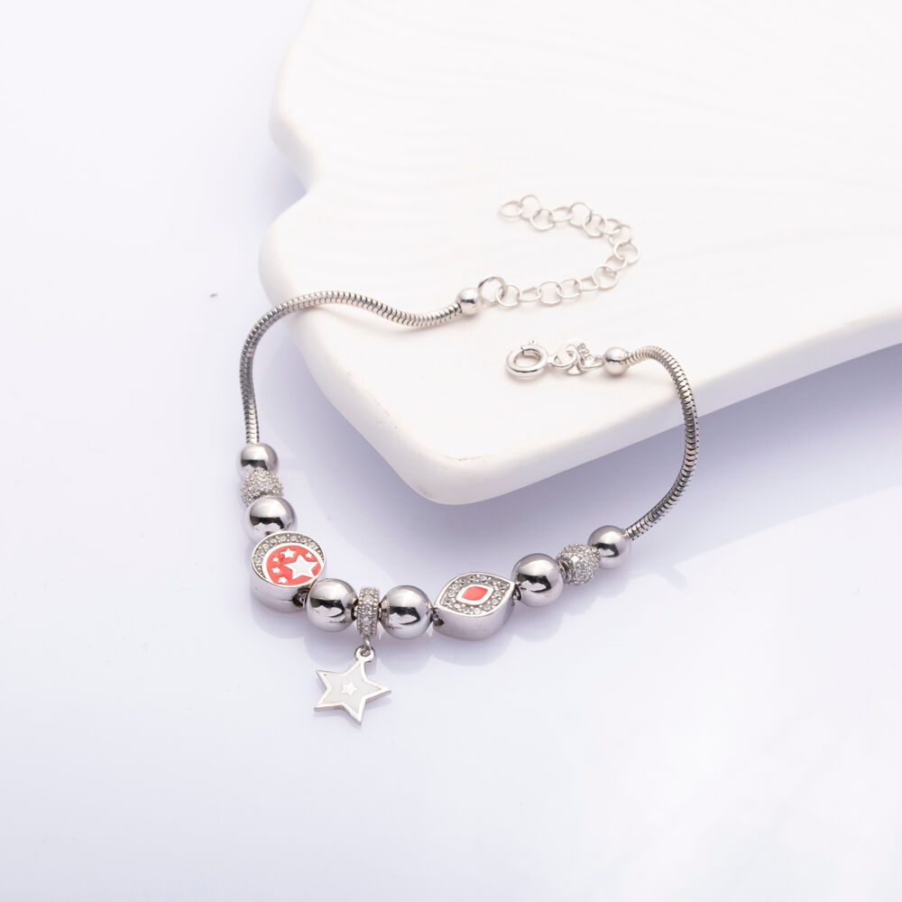 Enamel Evil Eye & Star Charm Bracelet Wholesale 925 Sterling Silver Jewelry