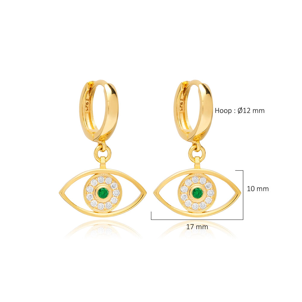 Emerald CZ Stone  Silver Jewelry Evil Eye Dangle Earrings