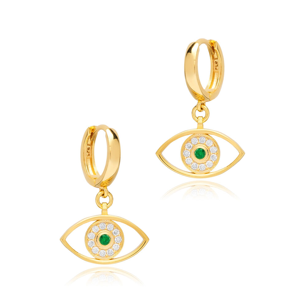 Emerald CZ Stone  Silver Jewelry Evil Eye Dangle Earrings
