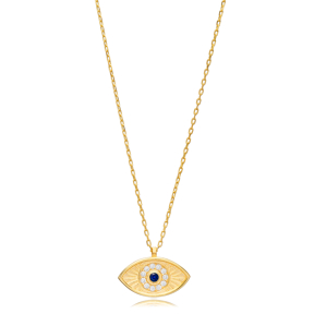 Evil Eye Sapphire CZ Stone Silver Charm Necklace Pendant