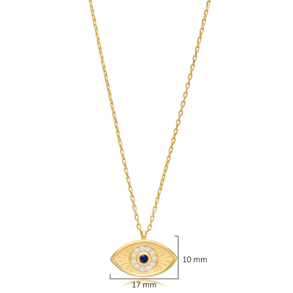 Evil Eye Sapphire CZ Stone Silver Charm Necklace Pendant