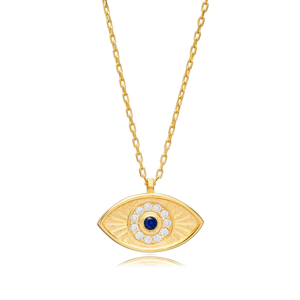 Evil Eye Sapphire CZ Stone Silver Charm Necklace Pendant