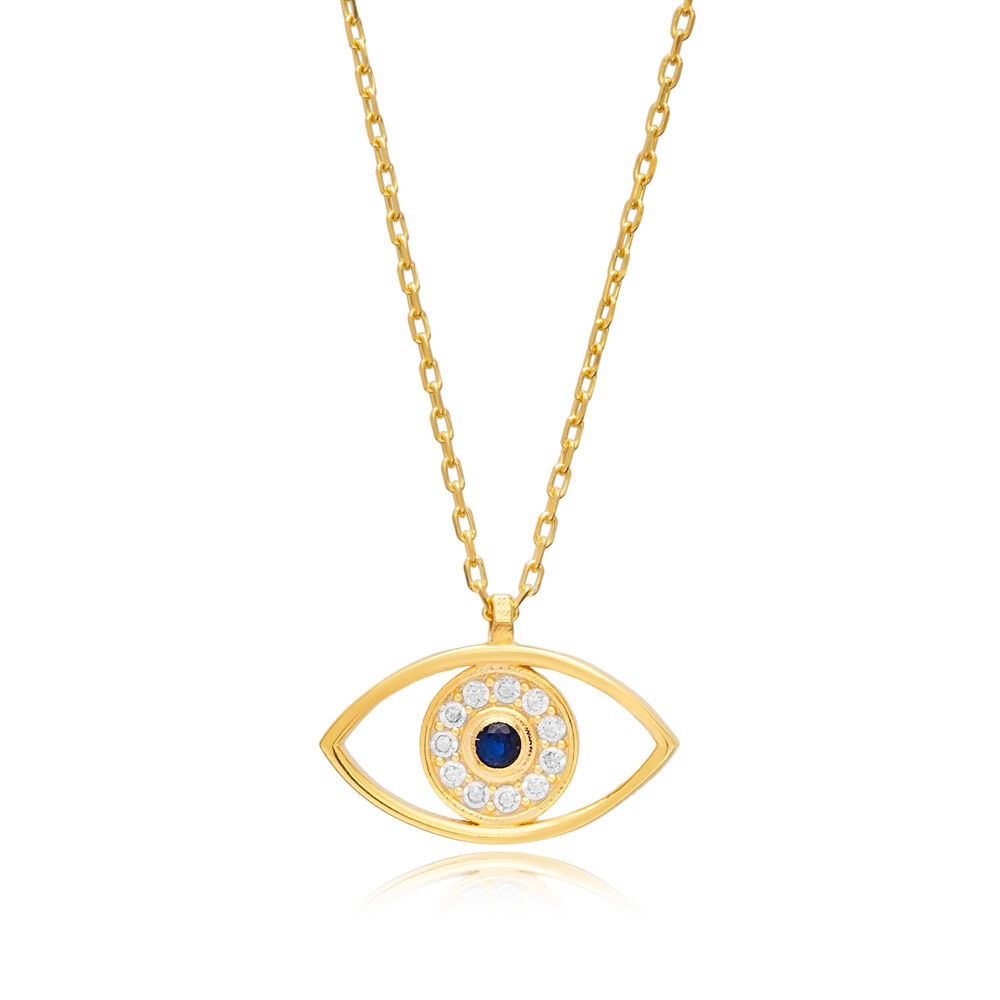 Evil Eye Sapphire CZ Silver Charm Necklace Wholesale Jewelry