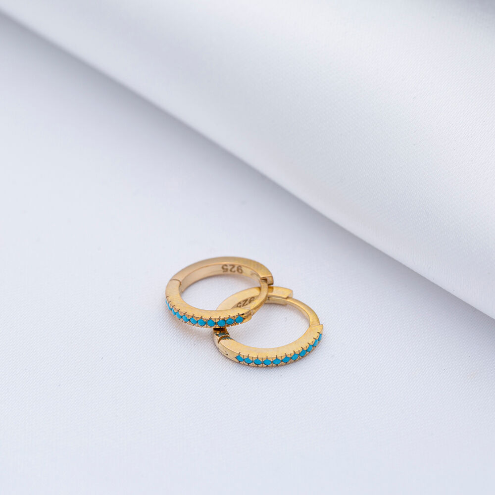 Ø13 mm Turquoise Stone Hoop Earring 925 Sterling Silver Jewelry