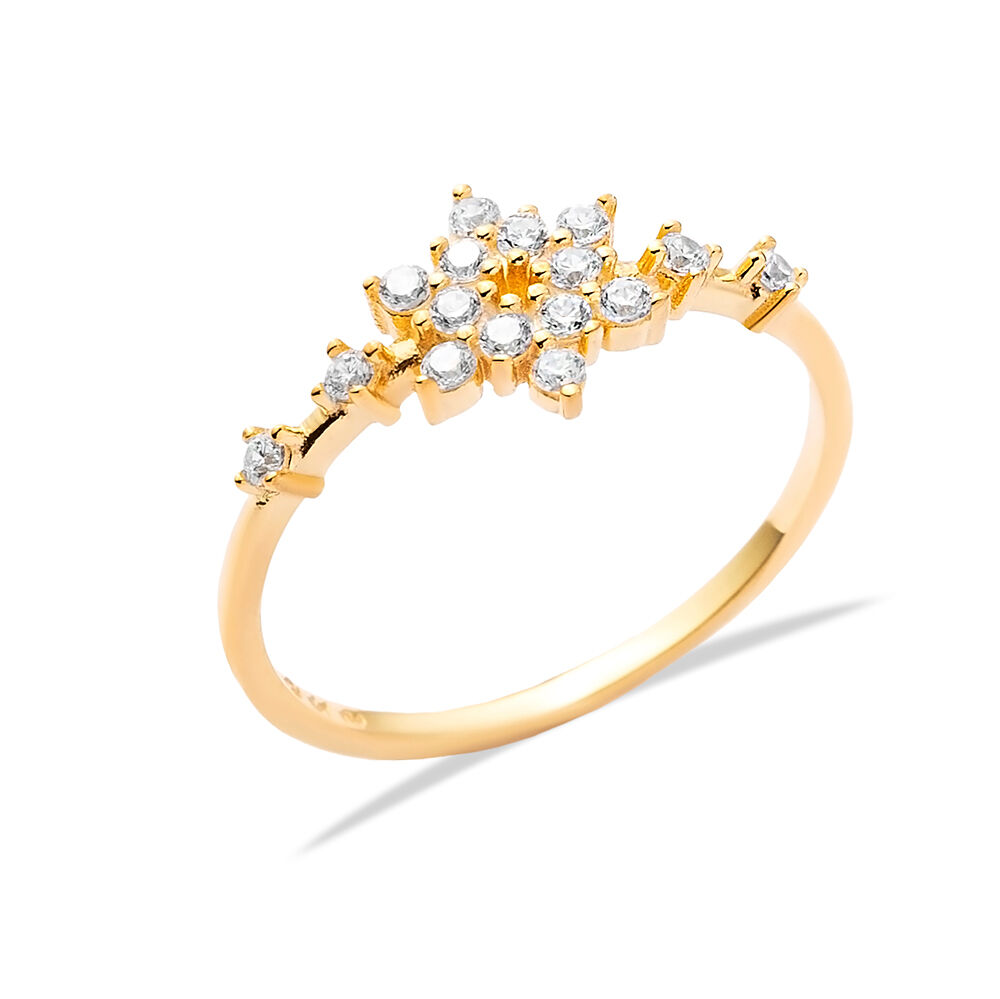 Flower Design Zircon Stone Cluster Ring 925 Silver Jewelry
