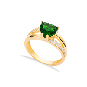 Emerald CZ Stone Heart Design Jewelry Cluster Silver Ring