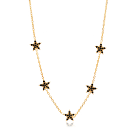 Black CZ Stone 5 Star Design Sterling Silver Necklace Pendant