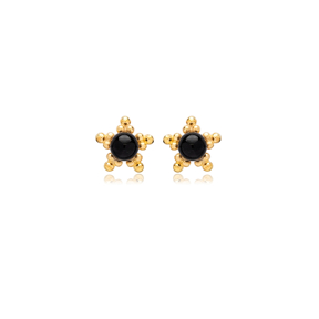 Black Beaded Star Design Wholesale Silver Stud Earrings