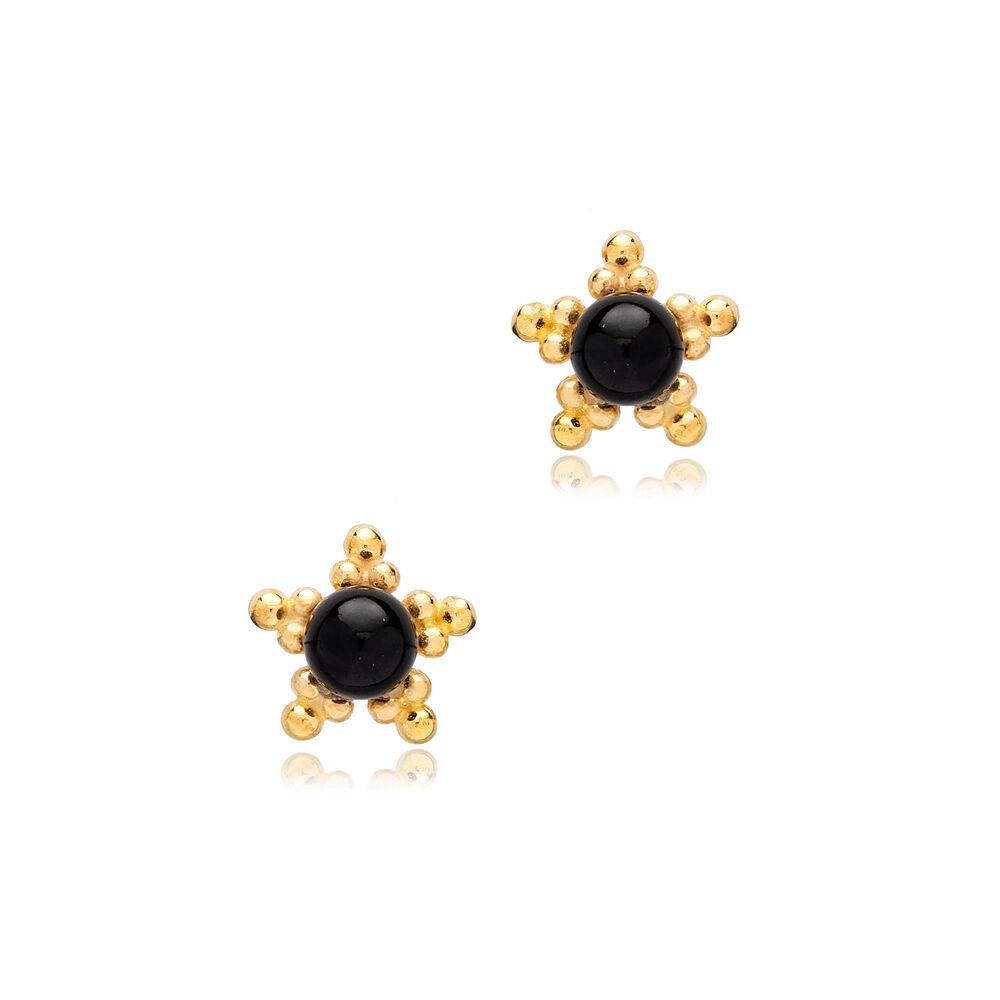 Black Beaded Star Design Wholesale Silver Stud Earrings