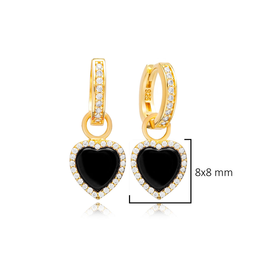 8x8 mm Heart Black Stone Wholesale Silver Dangle Earrings