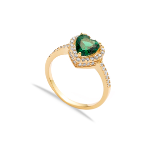 Heart Shape Emerald CZ Stone Turkish 925 Silver Cluster Ring