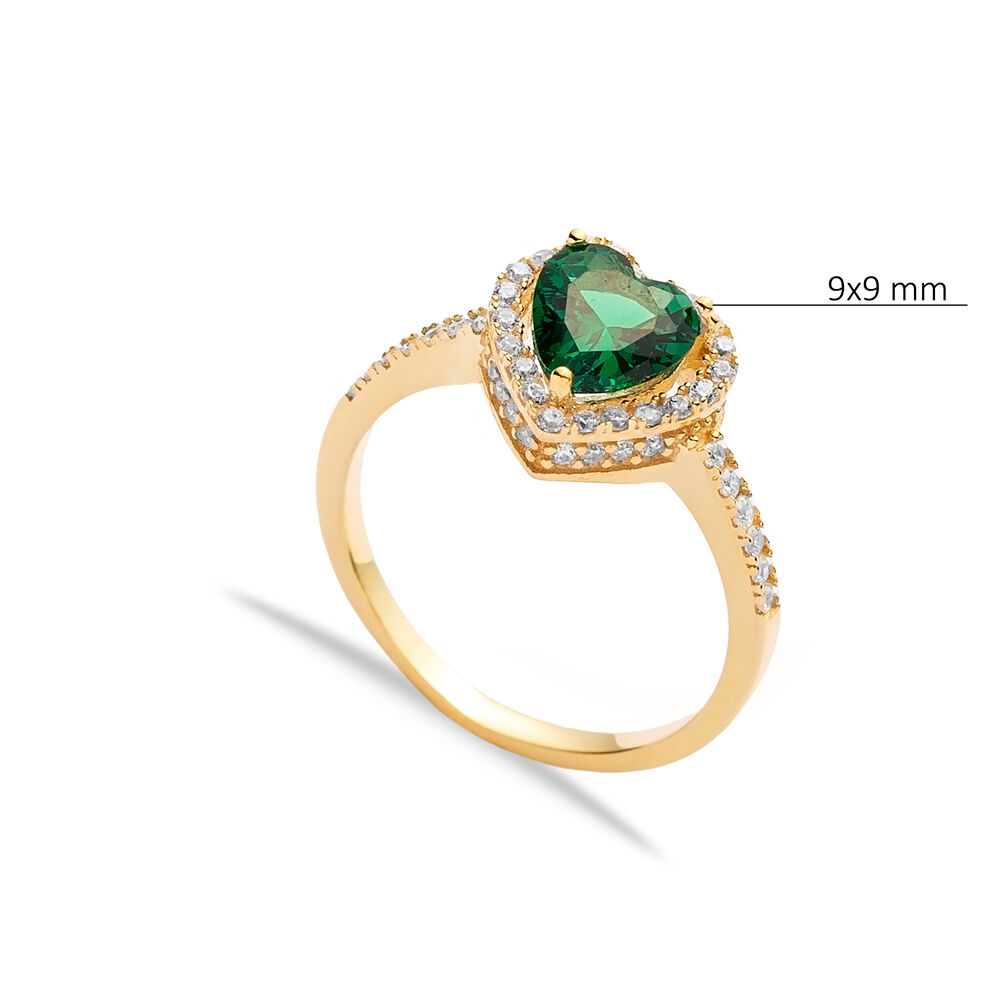 Heart Shape Emerald CZ Stone Turkish 925 Silver Cluster Ring