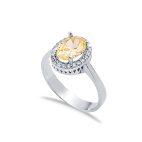 Citrine CZ Stone Oval Design Sterling Silver Cluster Ring