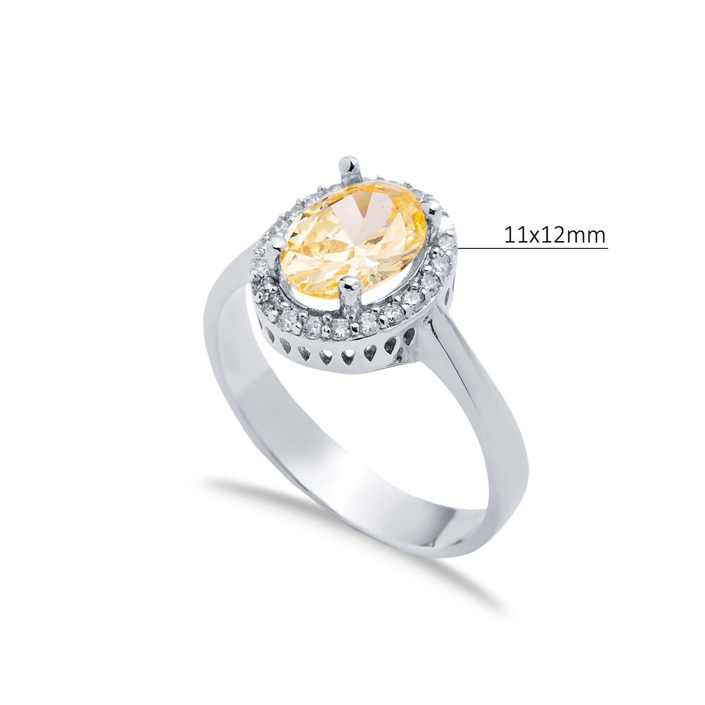 Citrine CZ Stone Oval Design Sterling Silver Cluster Ring