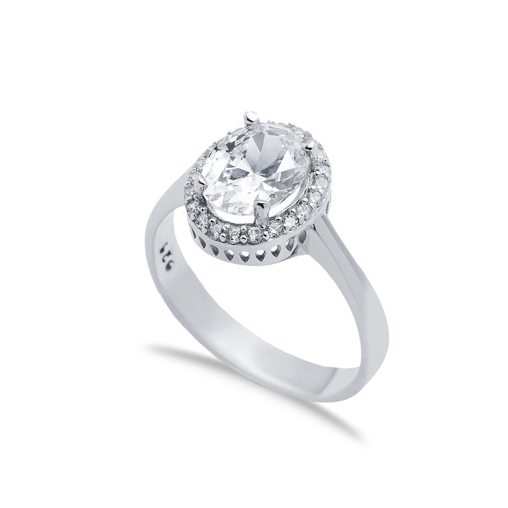 CZ Stone Oval Design Wholesale Sterling Silver Cluster Ring