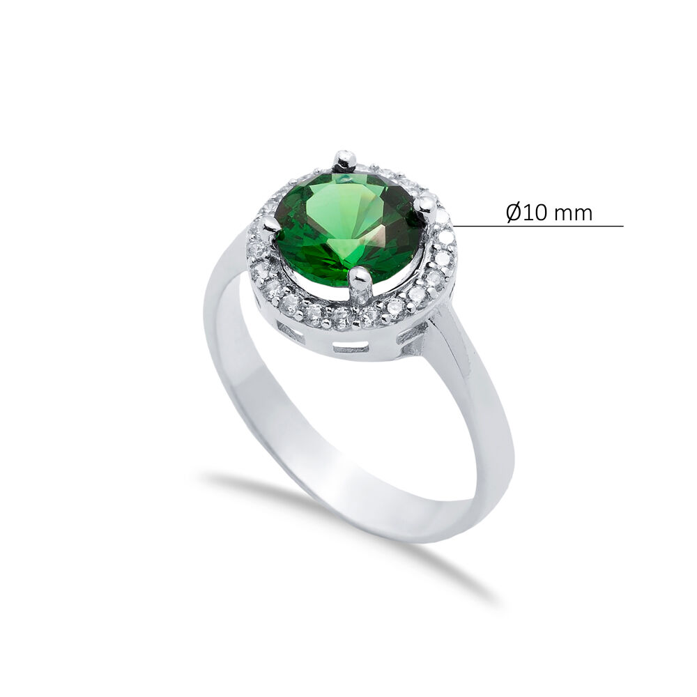 Round Design Emerald CZ Stones Cluster Women Silver Ring