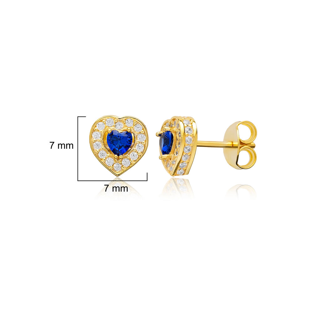 Sapphire CZ Stone Heart Design Silver Stud Earrings