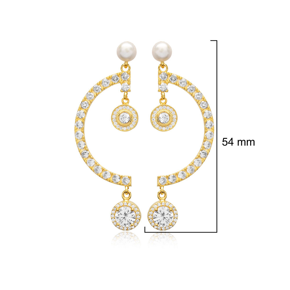 White CZ Stone Unique Pearl Round Shape Stud Earrings
