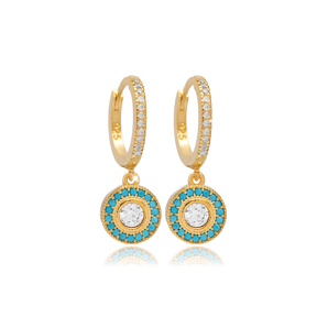 Turquoise CZ Stone Round Shape Wholesale Silver Dangle Earrings