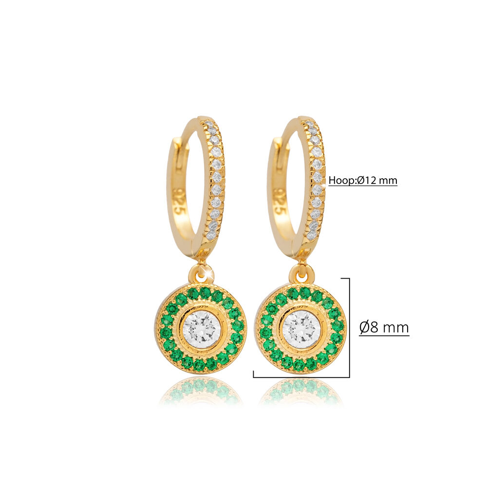 Emerald CZ Stone Round Shape Wholesale Silver Dangle Earrings