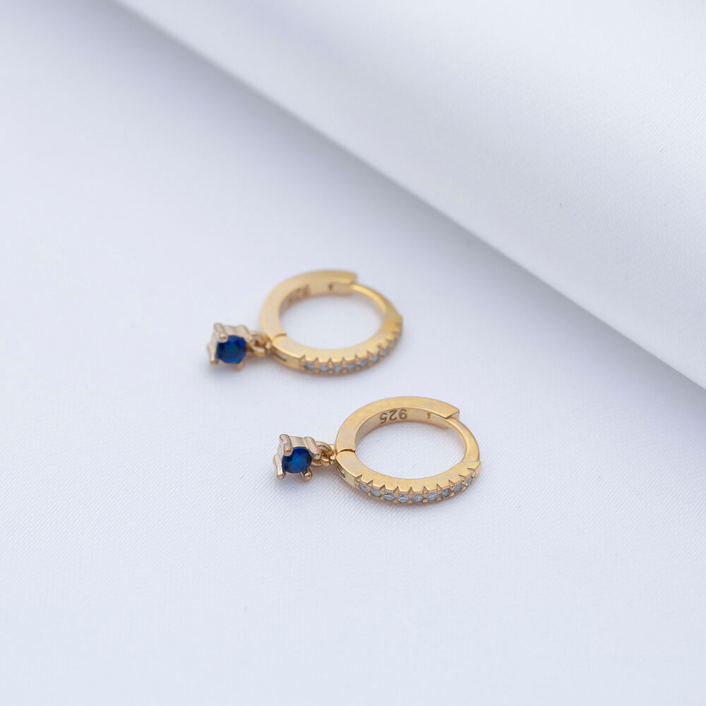 Sapphire CZ Tiny Round Design Turkish Silver Dangle Earrings