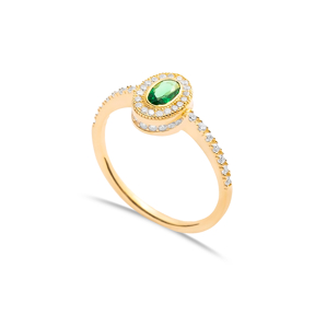 Emerald CZ Oval Shape with Stone Sides Cluster Ring