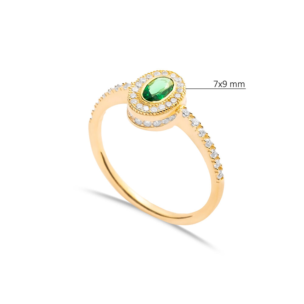 Emerald CZ Oval Shape with Stone Sides Cluster Ring