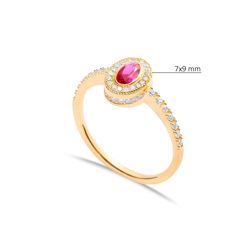 Ruby CZ with Stone Sides Oval Shape Cluster Ring
