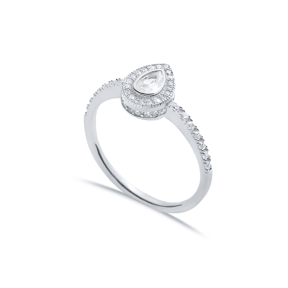 Pear Shape White CZ with Stone Sides Cluster Ring