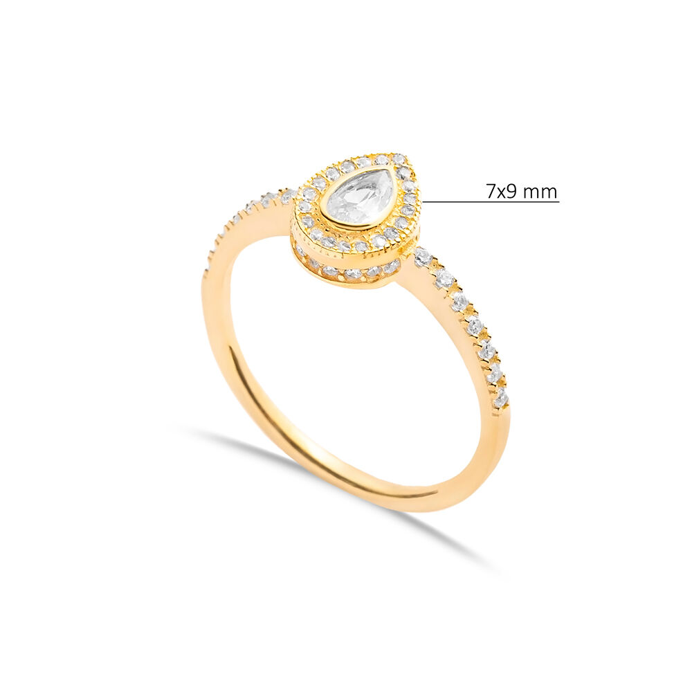 Pear Shape White CZ with Stone Sides Cluster Ring