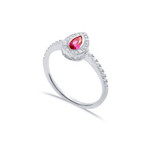 Ruby CZ Pear Design with Stone Sides Cluster Ring