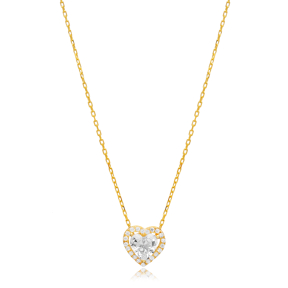 White CZ Stone  Heart Design Wholesale Silver Charm Necklace
