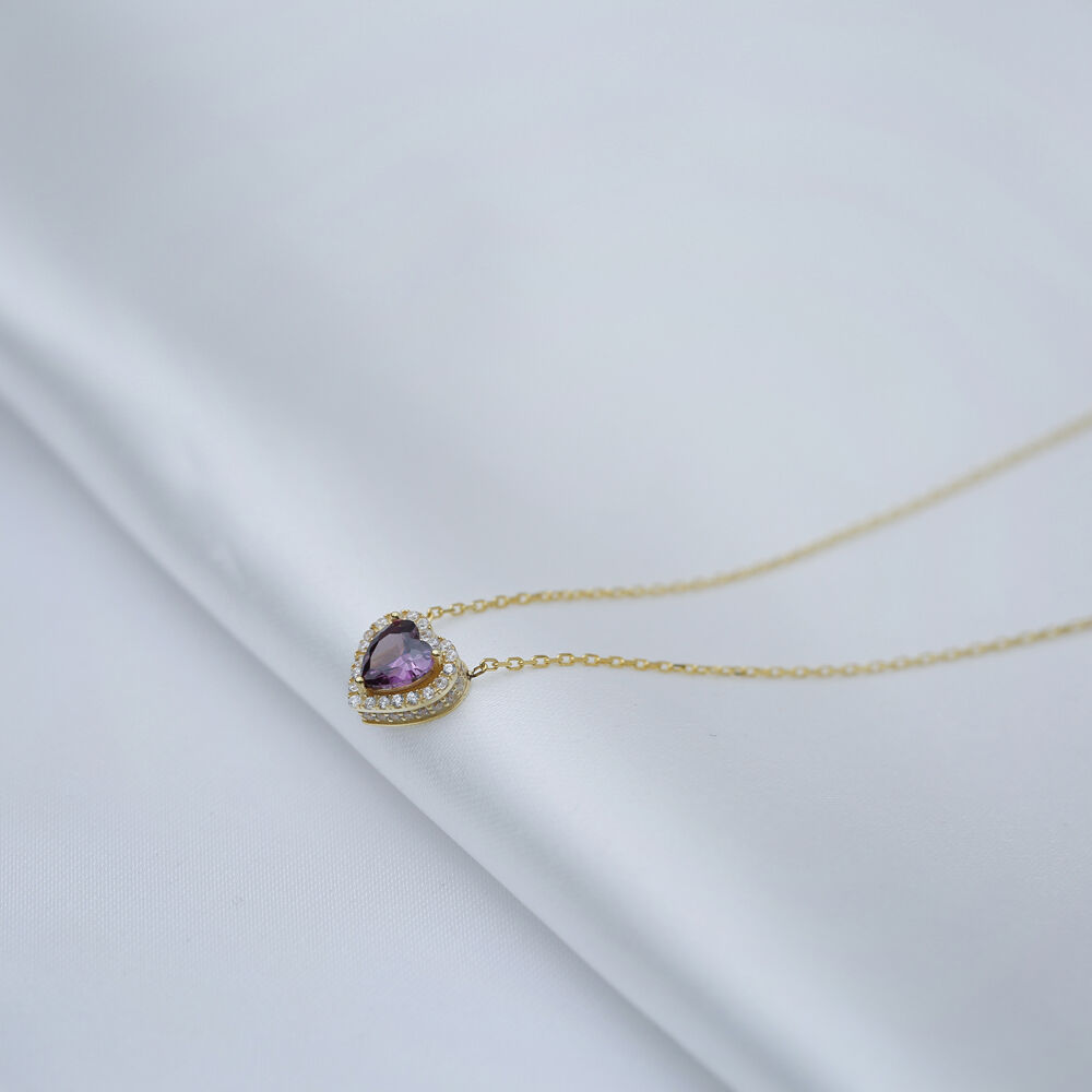 Amethyst CZ Stone  Heart Design Wholesale Silver Charm Necklace