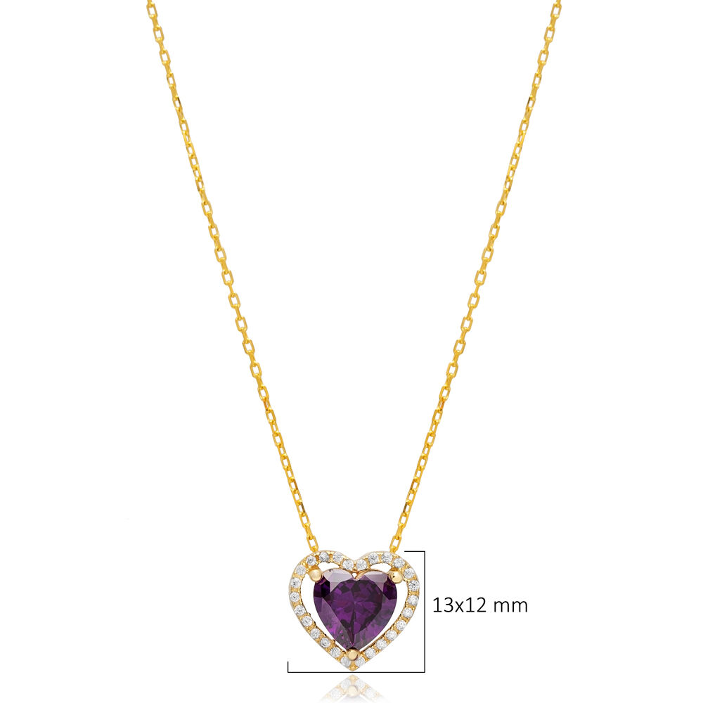 13x12 mm Amethyst CZ Heart Wholesale Silver Charm Necklace