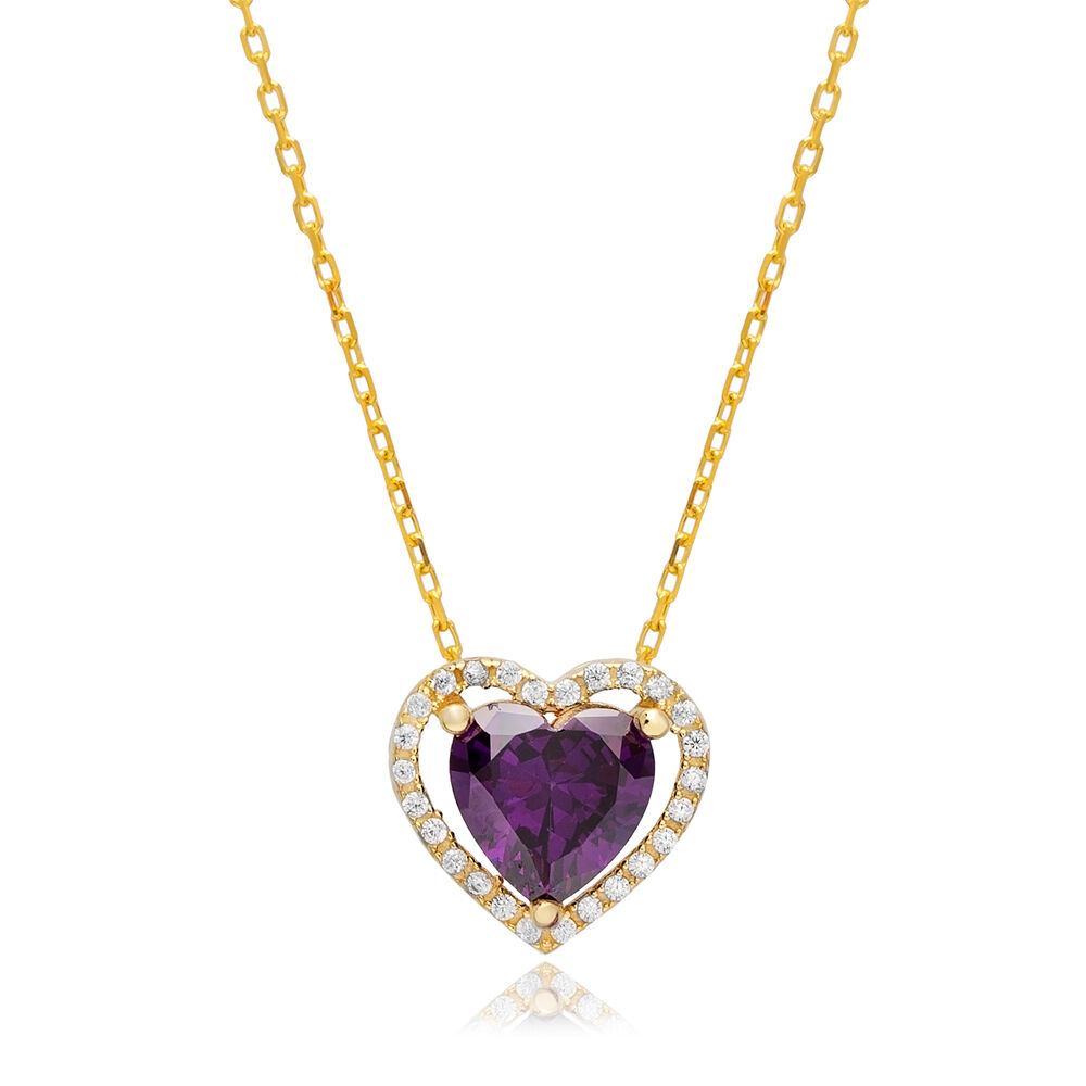 13x12 mm Amethyst CZ Heart Wholesale Silver Charm Necklace