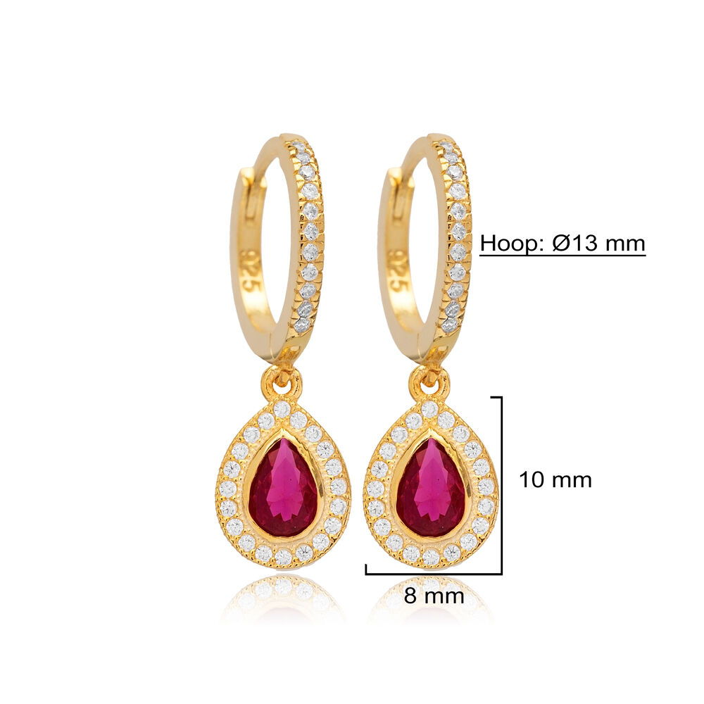 Ruby CZ Stone Pear Drop Design Silver Dangle Earrings Jewelry