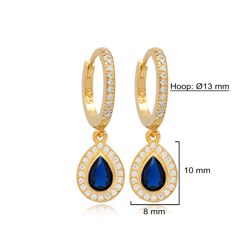 Sapphire CZ Stone Pear Drop Silver Dangle Earrings Jewelry