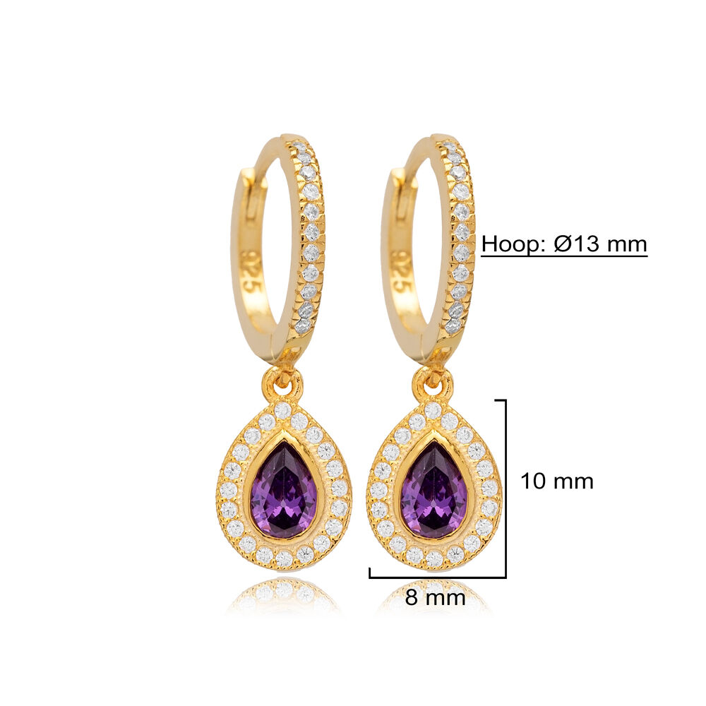 Amethyst CZ Stone Pear Drop Design Silver Dangle Earrings Jewelry