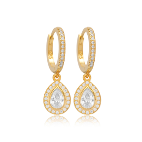 White CZ Stone Pear Drop Design Silver Dangle Earrings Jewelry