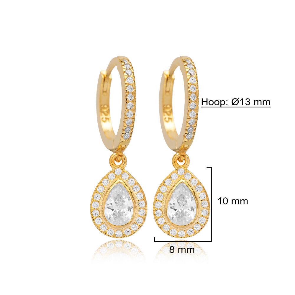 White CZ Stone Pear Drop Design Silver Dangle Earrings Jewelry