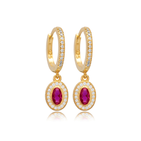 Oval Design Ruby CZ Stone Silver Dangle Earrings Jewelry