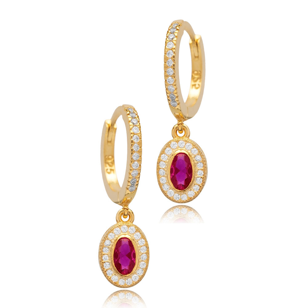 Oval Design Ruby CZ Stone Silver Dangle Earrings Jewelry