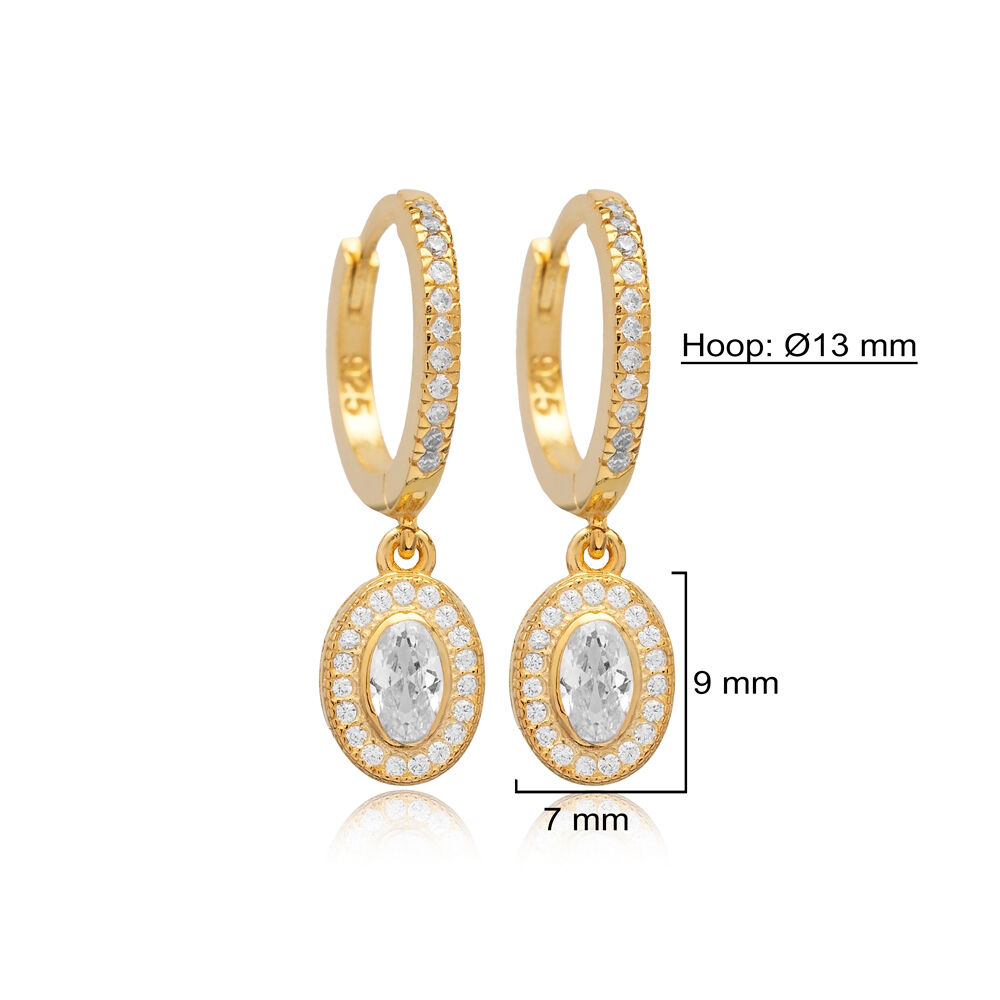 White CZ Stone Oval Design Silver Dangle Earrings Jewelry
