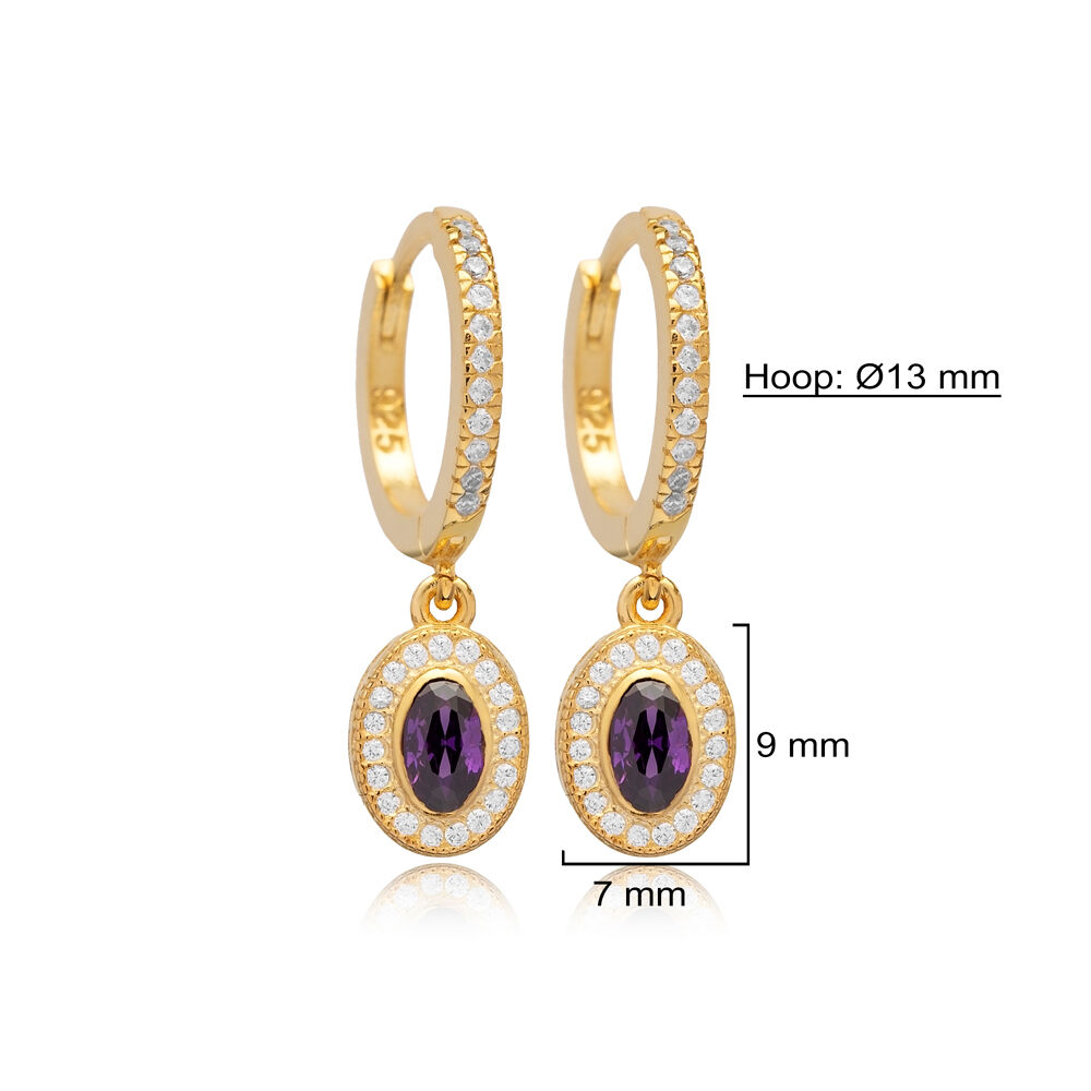 Amethyst CZ Stone Oval Design Silver Dangle Earrings Jewelry