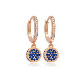 Sapphire CZ Round Design Silver Dangle Earrings Jewelry