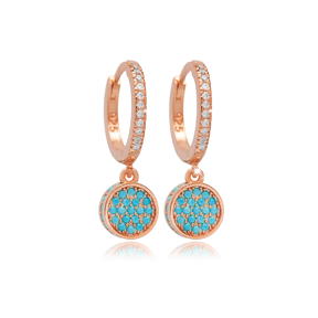 Turquoise CZ Round Design Silver Dangle Earrings Jewelry